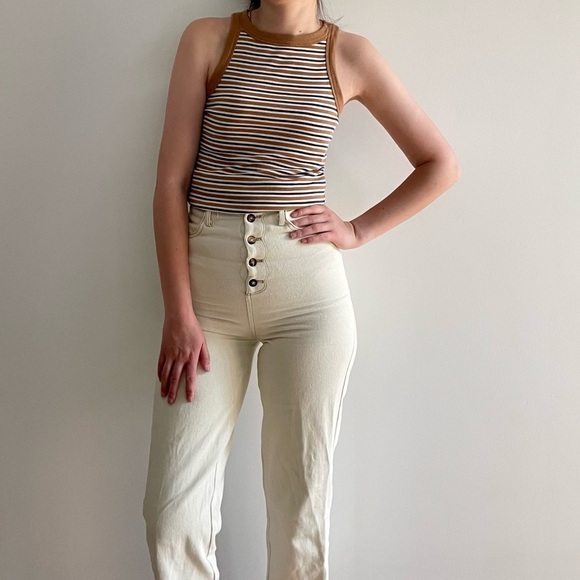 OAK +  FORT CROPPED OFF WHITE STRAIGHT PANTS - S - Picture 6 of 16